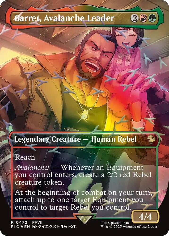 Barret, Avalanche Leader (Borderless) (Chocobo Track Foil) (472) [Final Fantasy Commander]